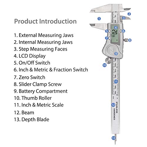 Proster Calibre Digital Vernier Impermeable IP54 150mm con Juego de Galgas 32 Hojas Pie de Rey Acero en Metricas Pulgada Fracción para Diametros Profundidad