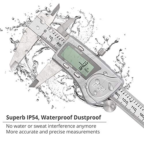 Proster Calibre Digital Vernier Impermeable IP54 150mm con Juego de Galgas 32 Hojas Pie de Rey Acero en Metricas Pulgada Fracción para Diametros Profundidad