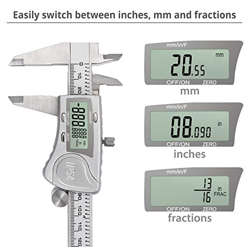 Proster Calibre Digital Vernier Impermeable IP54 150mm con Juego de Galgas 32 Hojas Pie de Rey Acero en Metricas Pulgada Fracción para Diametros Profundidad