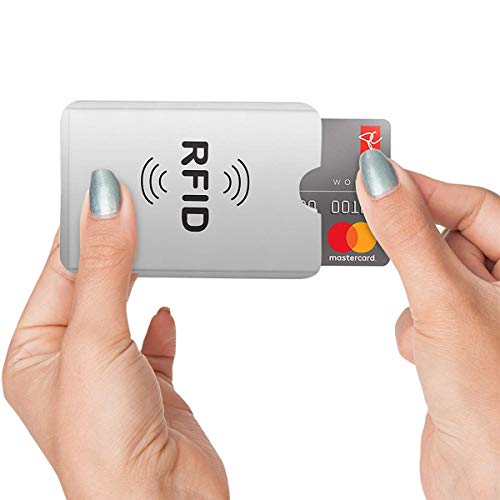 Protector de tarjeta de crédito, 24 fundas de bloqueo RFID para tarjetas de crédito, tarjetas de débito, plata, 9 x 6,3 cm