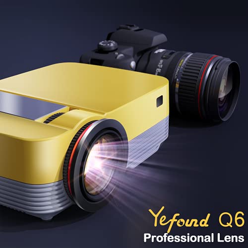 Proyector 1080P - Proyector de proyector Full HD Yefound Q6 para exteriores Mini Movie Projector de 150 pulgadas, pantalla HiFi Speaker compatible con PC/Switch/PS4/TV Stick/USB/VGA/HDMI