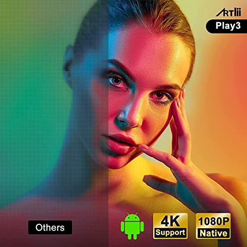 Proyector 4K WiFi Bluetooth Artlii Play3, Proyector Android TV10 340ANSI, 1080P Nativo,Asistente de Voz de Google,Soporte AC-3,Corrección Keystone 4D de ± 45 ° y Zoom