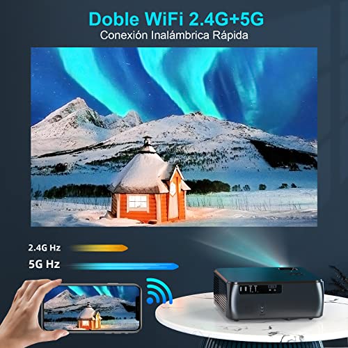 Proyector 5G WiFi Bluetooth, 9500 Lúmenes Full HD 1080P WiMiUS Proyector 4K Soporte WiFi Bluetooth Corrección Trapecio 4P/4D Zoom Proyector WiFi Cine En Casa 350'' para iOS, Android, PS5 HDMI AV USB