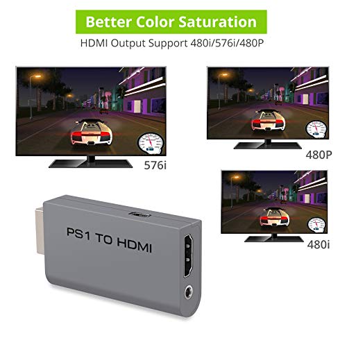 PS1 a HDMI Convertidor PS 1 a HDMI Video y Adaptador de Audio de Auriculares de 3,5 mm con Cable HDMI de 1 m Compatible con PS1 HDTV Monitor HDMI