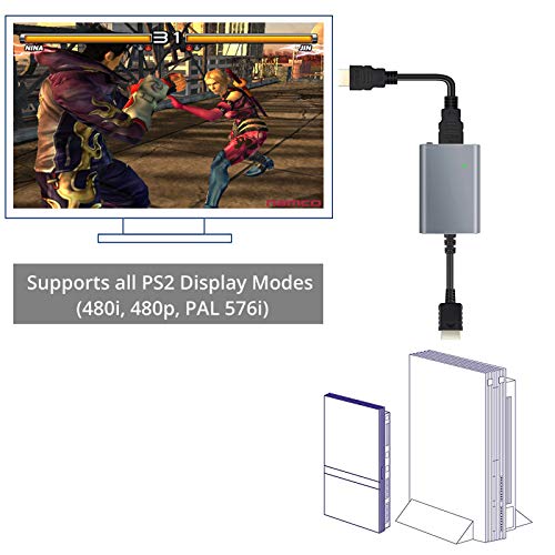 PS2 a HDMI Adaptador PS2 a HDMI Vídeo y Audio en Formato HDMI Convertidor PS2 a HDMI con Interruptor RGB/YPbPr Resoluciones 480i 480p PAL 576i Aleación de Aluminio para HDTV Monitor HDMI
