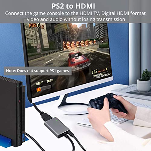 PS2 a HDMI Adaptador PS2 a HDMI Vídeo y Audio en Formato HDMI Convertidor PS2 a HDMI con Interruptor RGB/YPbPr Resoluciones 480i 480p PAL 576i Aleación de Aluminio para HDTV Monitor HDMI