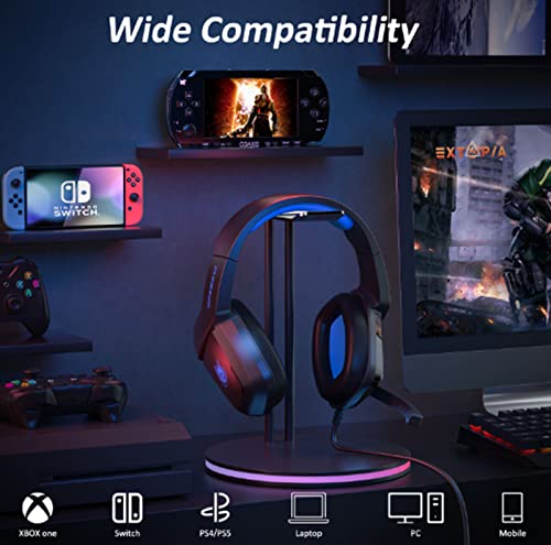 PS4 PS5 Gaming Headset para Xbox One, H1 Over Ear Auriculares con Micrófono con Cancelación de Ruido, Sonido Estéreo 3D, Orejeras Transpirables y Control de Volumen, Regalo para niños, Azul