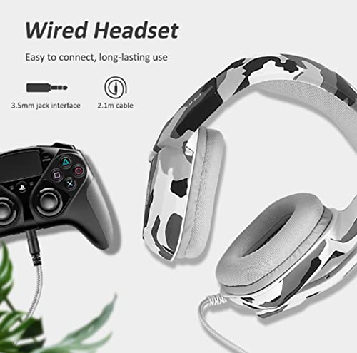 PS4 PS5 Gaming Headset para Xbox One, H1 Over Ear Auriculares con Micrófono con Cancelación de Ruido, Sonido Estéreo 3D, Orejeras Transpirables y Control de Volumen, Regalo para niños, Camuflaje