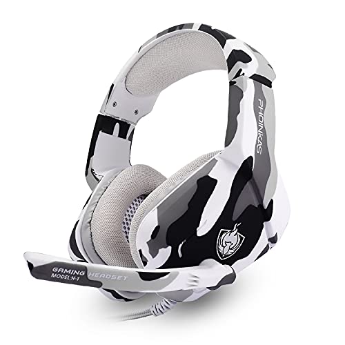 PS4 PS5 Gaming Headset para Xbox One, H1 Over Ear Auriculares con Micrófono con Cancelación de Ruido, Sonido Estéreo 3D, Orejeras Transpirables y Control de Volumen, Regalo para niños, Camuflaje