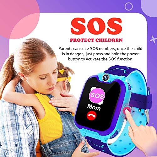 PTHTECHUS Reloj Inteligente para Niños de Pantalla Táctil con Juego de Música - Smartwatch para Niños Niña 3-12 Años Relojes Inteligentes con Llamada SOS Cámara calculadora , Azul