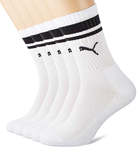 PUMA Crew Heritage Stripe-Calcetines (5 Unidades), Blanco, 35-38 (Pack de 5) Unisex Adulto