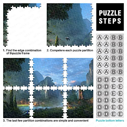 Puzzle 1000 Piezas pájaro acantilado león Naturaleza río Pavo Real fantasía Paisaje Rompecabezas de Madera 52x38 cm Rompecabezas Juvenil decoración del hogar