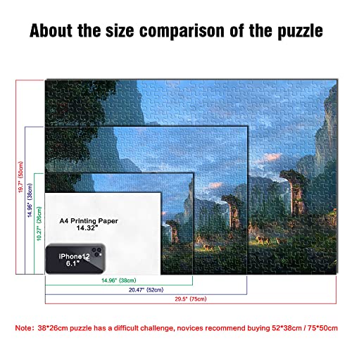 Puzzle 1000 Piezas pájaro acantilado león Naturaleza río Pavo Real fantasía Paisaje Rompecabezas de Madera 52x38 cm Rompecabezas Juvenil decoración del hogar