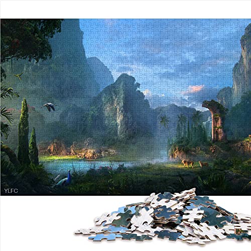 Puzzle 1000 Piezas pájaro acantilado león Naturaleza río Pavo Real fantasía Paisaje Rompecabezas de Madera 52x38 cm Rompecabezas Juvenil decoración del hogar