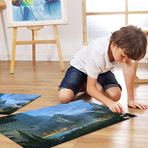 Puzzle 1000 Piezas pájaro acantilado león Naturaleza río Pavo Real fantasía Paisaje Rompecabezas de Madera 52x38 cm Rompecabezas Juvenil decoración del hogar