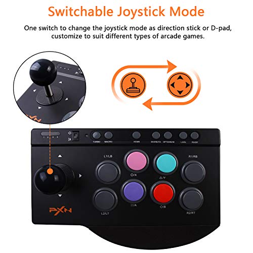 PXN 0082 USB Arcade Fighting Stick Street Fighter Arcade de Juegos Joystick de Lucha Controlador con Funciones Turbo y Macro para PS3, PS4, Xbox ONE, Nintendo Switch, PC