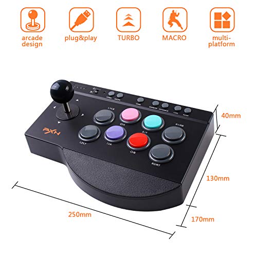 PXN 0082 USB Arcade Fighting Stick Street Fighter Arcade de Juegos Joystick de Lucha Controlador con Funciones Turbo y Macro para PS3, PS4, Xbox ONE, Nintendo Switch, PC