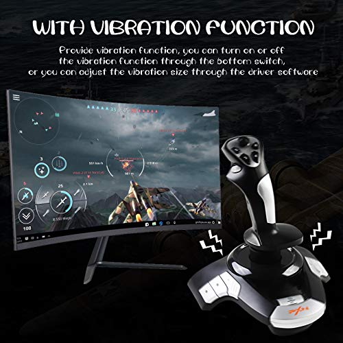 PXN F16 Joystick de Vuelo USB , Controlador de Joystick de Simulador de Vuelo con Función de Vibración y Control del Acelerador, 12 teclas Programables, para PC con Windows