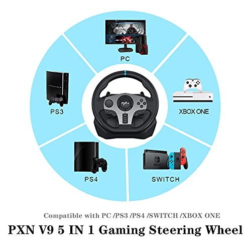 PXN V9 Simule el volante de carreras con embrague, pedales de palanca de cambios, operación de engranaje manual Racing Drive Controller, compatible con PC, PS4, Xbox One, Xbox 360, Switch Nintendo