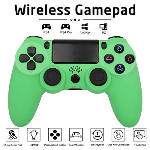 QLOVE Controlador PS4, PowerLead Gamepad inalámbrico Mando Pro para PS4 / PS4 Slim / PS4 Pro y PS3 / PC Joypad con Juego de vibración Dual Control Remoto Joystick,Verde