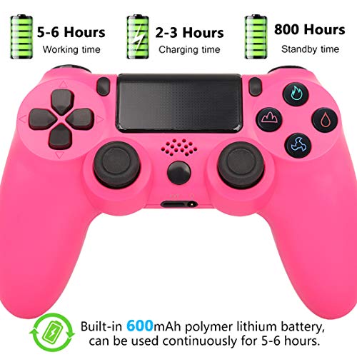 QLOVE Mando PS4, Mando Inalámbrico, con Vibración Doble Remoto Compatible para Playstation 4/Pro/Slim Gamepad Wireless Bluetooth Controlador Joystick,Rosado