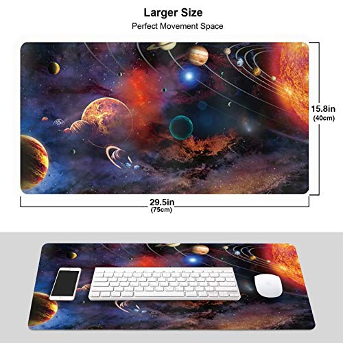 Qtchenglj Bonita Alfombrilla de ratón,Sistema Solar,Planetas,Estrellas,vía láctea,astrono Espacial,Alfombrilla Rectangular de Goma Antideslizante para Escritorio,15.8 'x29.5'