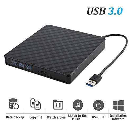 QueenDer Grabadora DVD/CD Lector Unidad DVD Externa USB 3.0 Reproductor CD/DVD ROM RW y Portatil PC Lector Optico Externo Compatible con Windows10/8/8.1/7/XP/Mac os con PC/Notebook-Negro