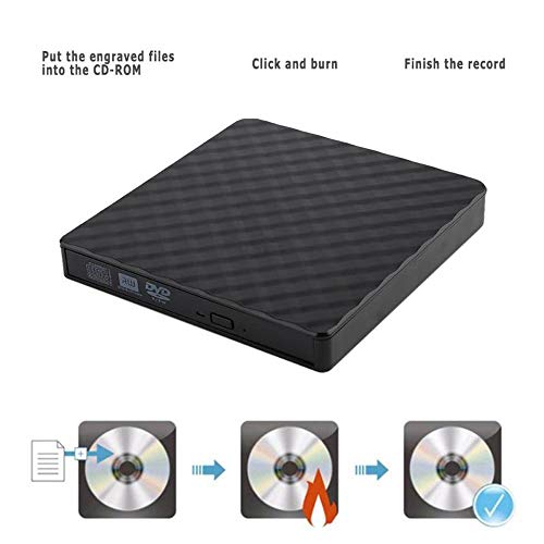 QueenDer Grabadora DVD/CD Lector Unidad DVD Externa USB 3.0 Reproductor CD/DVD ROM RW y Portatil PC Lector Optico Externo Compatible con Windows10/8/8.1/7/XP/Mac os con PC/Notebook-Negro