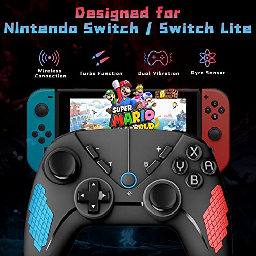 QULLO Mando para Switch, Bluetooth Switch Mando Pro con Turbo, Inalámbrico Controlador con Gyro Axis y Vibración Dual, Gamepad Remoto Joypad Ergonómico para Switch