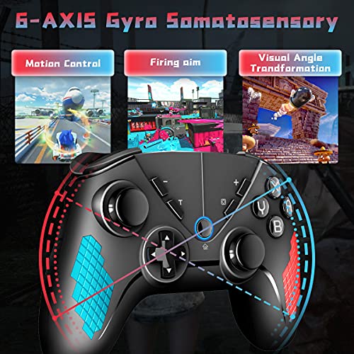 QULLO Mando para Switch, Bluetooth Switch Mando Pro con Turbo, Inalámbrico Controlador con Gyro Axis y Vibración Dual, Gamepad Remoto Joypad Ergonómico para Switch