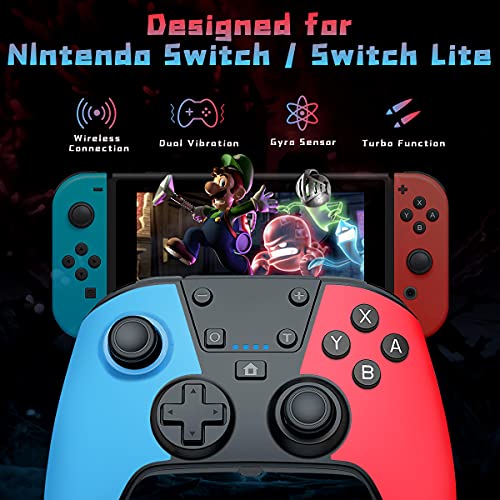 QULLO Mando para Switch, Inalámbrico Switch Mando Pro con Turbo y Vibración Dual, Bluetooth Controlador con Gyro Axis, Gamepad Joypad ergonómico para Switch/Lite