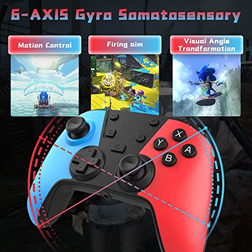 QULLO Mando para Switch, Inalámbrico Switch Mando Pro con Turbo y Vibración Dual, Bluetooth Controlador con Gyro Axis, Gamepad Joypad ergonómico para Switch/Lite