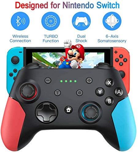 QUMOX Wireless Pro Controller Remote Pro Controller Gamepad Joystick con doble vibración, Gyro Axis, Turbo ajustable y soporte de movimiento para Switch / PC