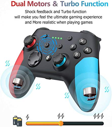 QUMOX Wireless Pro Controller Remote Pro Controller Gamepad Joystick con doble vibración, Gyro Axis, Turbo ajustable y soporte de movimiento para Switch / PC