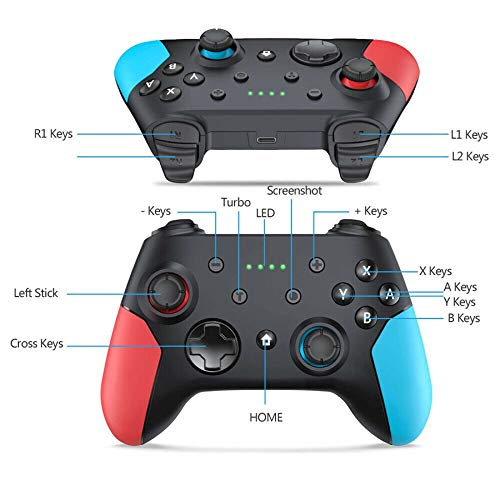 QUMOX Wireless Pro Controller Remote Pro Controller Gamepad Joystick con doble vibración, Gyro Axis, Turbo ajustable y soporte de movimiento para Switch / PC