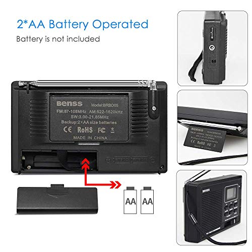 Radio Portatil Pequeña Digital Radio de Bolsillo FM Am SW DSP Transistor Bateria Radio con Altavoz de Sonido Reloj Despertador y Temporizador