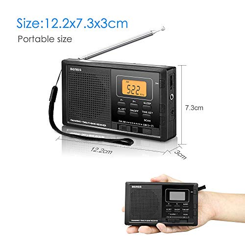 Radio Portatil Pequeña Digital Radio de Bolsillo FM Am SW DSP Transistor Bateria Radio con Altavoz de Sonido Reloj Despertador y Temporizador