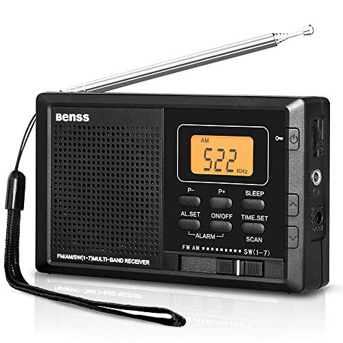 Radio Portatil Pequeña Digital Radio de Bolsillo FM Am SW DSP Transistor Bateria Radio con Altavoz de Sonido Reloj Despertador y Temporizador