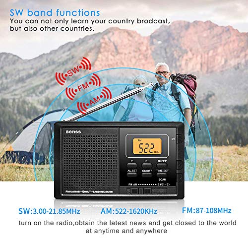 Radio Portatil Pequeña Digital Radio de Bolsillo FM Am SW DSP Transistor Bateria Radio con Altavoz de Sonido Reloj Despertador y Temporizador