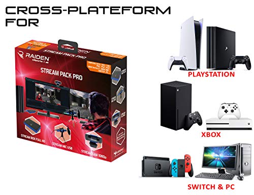 Raiden - Paquete de accesorios para jugadores de streaming y youtubers, caja de captura de vídeo Full HD, micrófono, cámara HD - PS4, PS5, Xbox x-series, Switch, PC, Xbox one. (Windows 8)