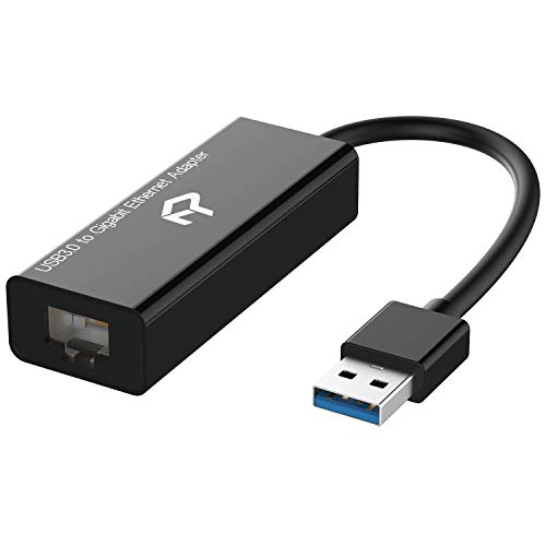 Rankie Adaptador de Red, USB 3,0 a RJ45 10/100/1000Mbps Gigabit Ethernet, Negro