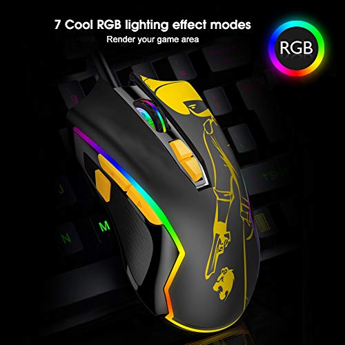 Ratón con Cable para PC, RGB Light PC Gaming Office Mouse 800/1200/1600/2400/4800/6400 Ratones dpi Ajustables Ratones Profesionales para Juegos FPS / RTS / MMORPG