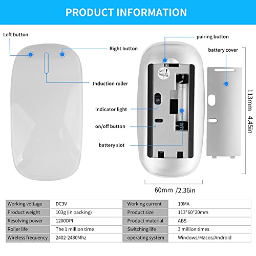Ratón inalámbrico Bluetooth 5,0, ratón silencioso Multi ARC Touch, ratón mágico Ultrafino para Ordenador portátil, iPad, Mac, PC, Macbook (Negro)