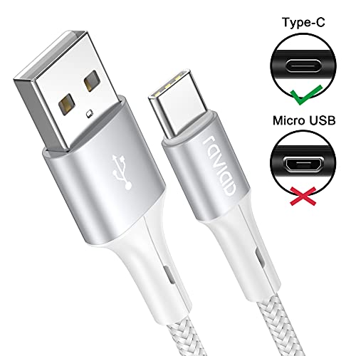 RAVIAD Cable USB Tipo C, [2Pack 2M] Cargador Tipo C Carga Rápida y Sincronización Cable USB C para Galaxy S20/S10/S9/S8/M51/M31/M21/Note 10/Note 9, Huawei P40/P30/P20, Redmi Note 9 Pro/9/8 - Plata