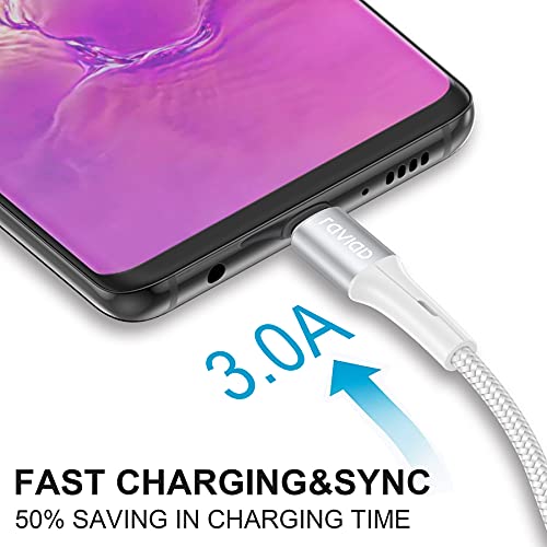 RAVIAD Cable USB Tipo C, [2Pack 2M] Cargador Tipo C Carga Rápida y Sincronización Cable USB C para Galaxy S20/S10/S9/S8/M51/M31/M21/Note 10/Note 9, Huawei P40/P30/P20, Redmi Note 9 Pro/9/8 - Plata
