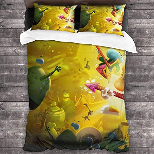 Rayman Legends Juego de ropa de cama infantil, suave, mullida, 1 funda nórdica y 2 fundas de almohada, resistente al desgaste, juego de 3 piezas (Rayman2, 200 x 200 cm + 50 x 75 cm x 2)