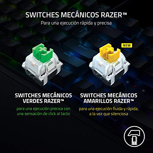 Razer BlackWidow V3 - Teclado mecánico para juegos Premium, teclado mecánico con interruptores verdes, toque y clic, iluminación cromática RGB, teclas multimedia - QWERTY Teclado Español, negro
