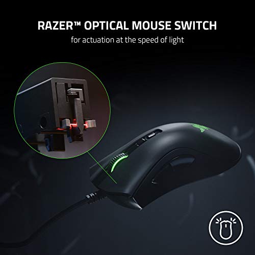 Razer DeathAdder V2 - Ratón para juegos con cable y comodidad ergonómica para PC / Mac (interruptores ópticos, sensor óptico Focus+ 20K, cable Speedflex, memoria integrada) Negro