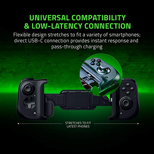 Razer Kishi para Android (Xbox) - Controlador de Juegos para teléfonos, conexión USB-C, diseño ergonómico, Ajuste Individual para teléfonos móviles, Dispositivo analógico - Negro