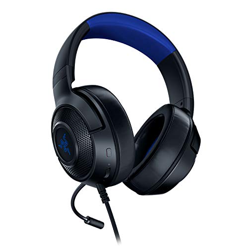 Razer Kraken X para Consolas - Auriculares Gaming Ligero para PC, Mac, PS4, Xbox One & Switch con Sonido Envolvente 7.1, Controles en los Auriculares, Negro/Azul (for Console)